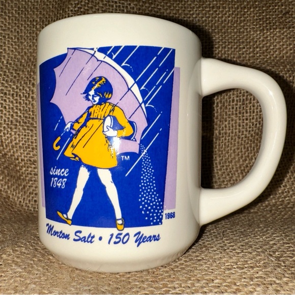 Vintage Morton Salt Girl 1968 Logo Coffee Mug 150 years 8 oz Bryan Brand - Picture 2 of 4